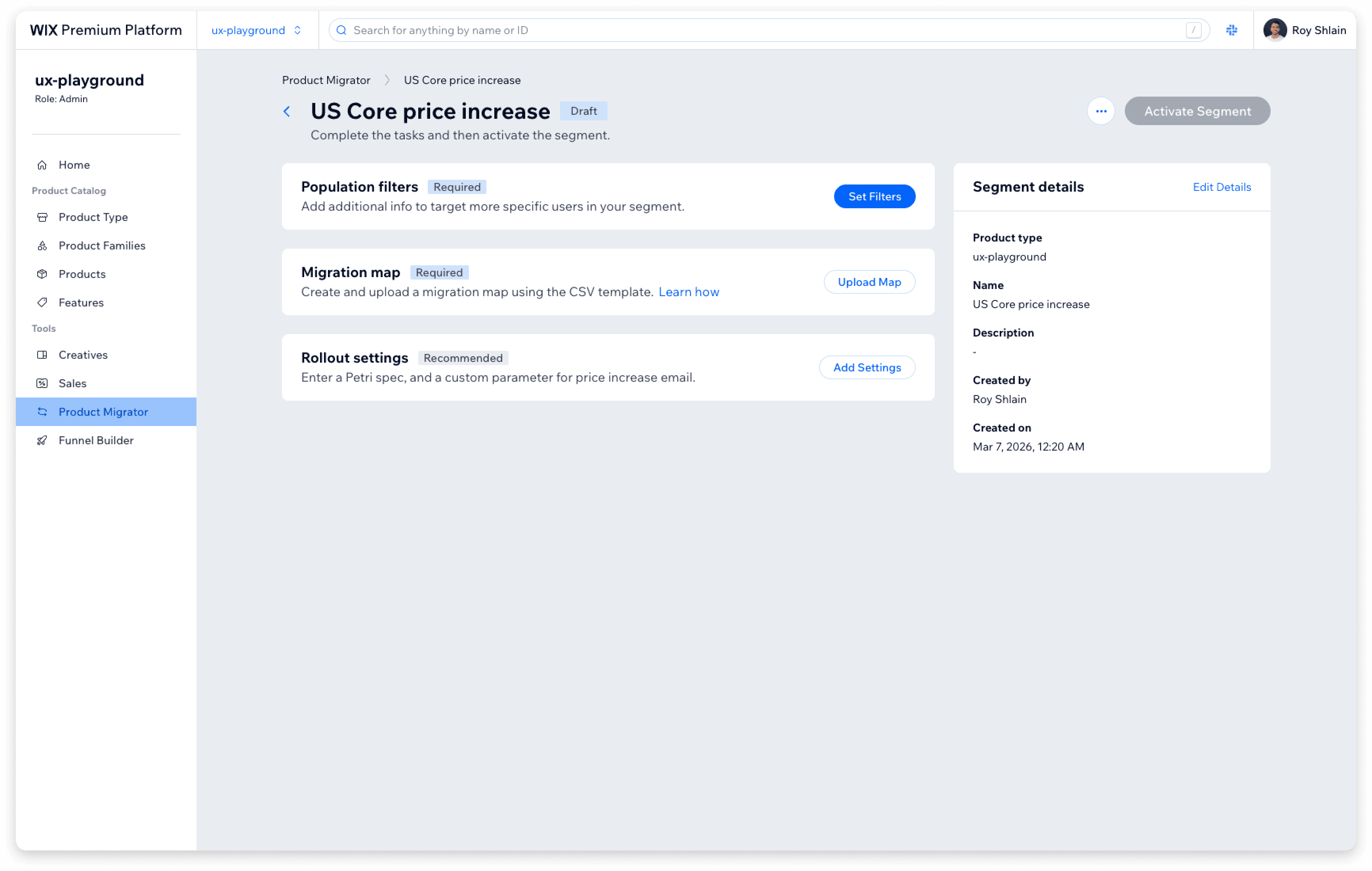    Migration page - draft state