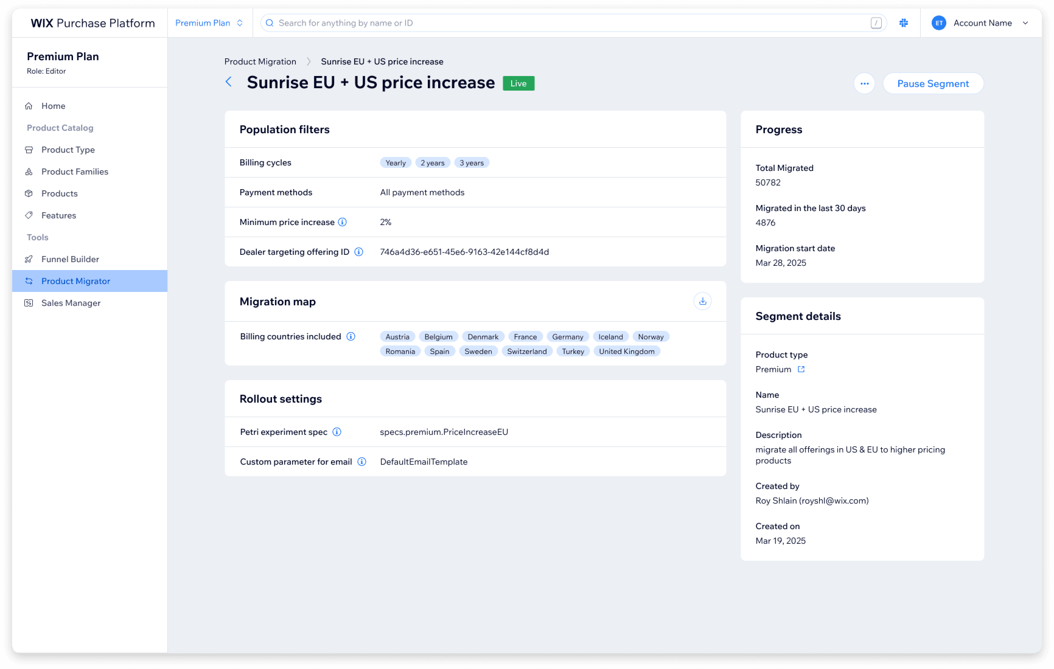    Migration page - live state