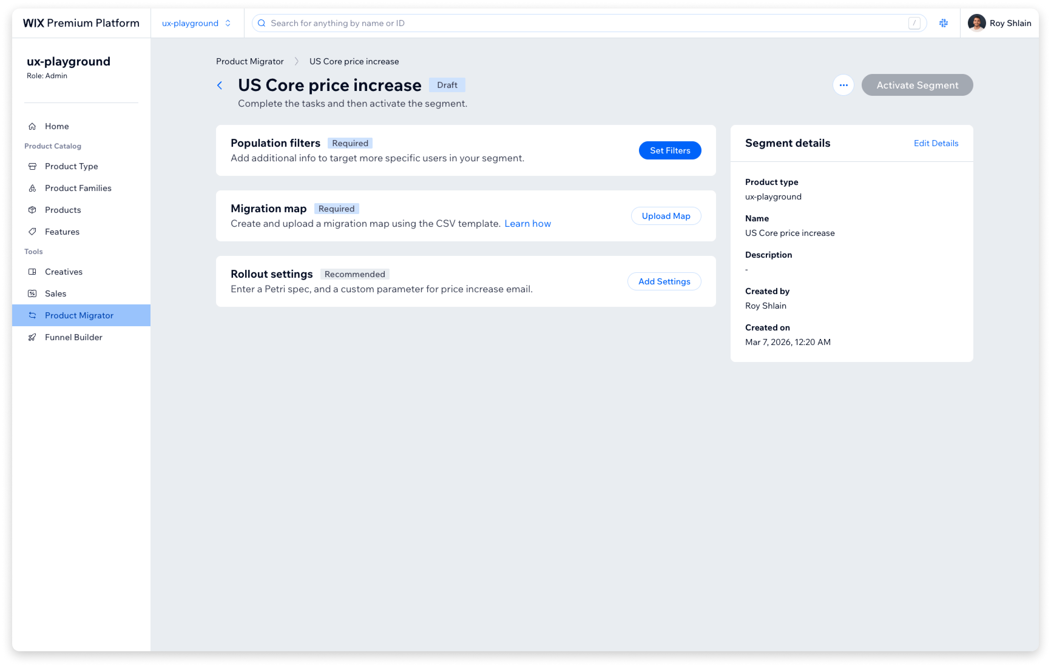 Migration page - draft state