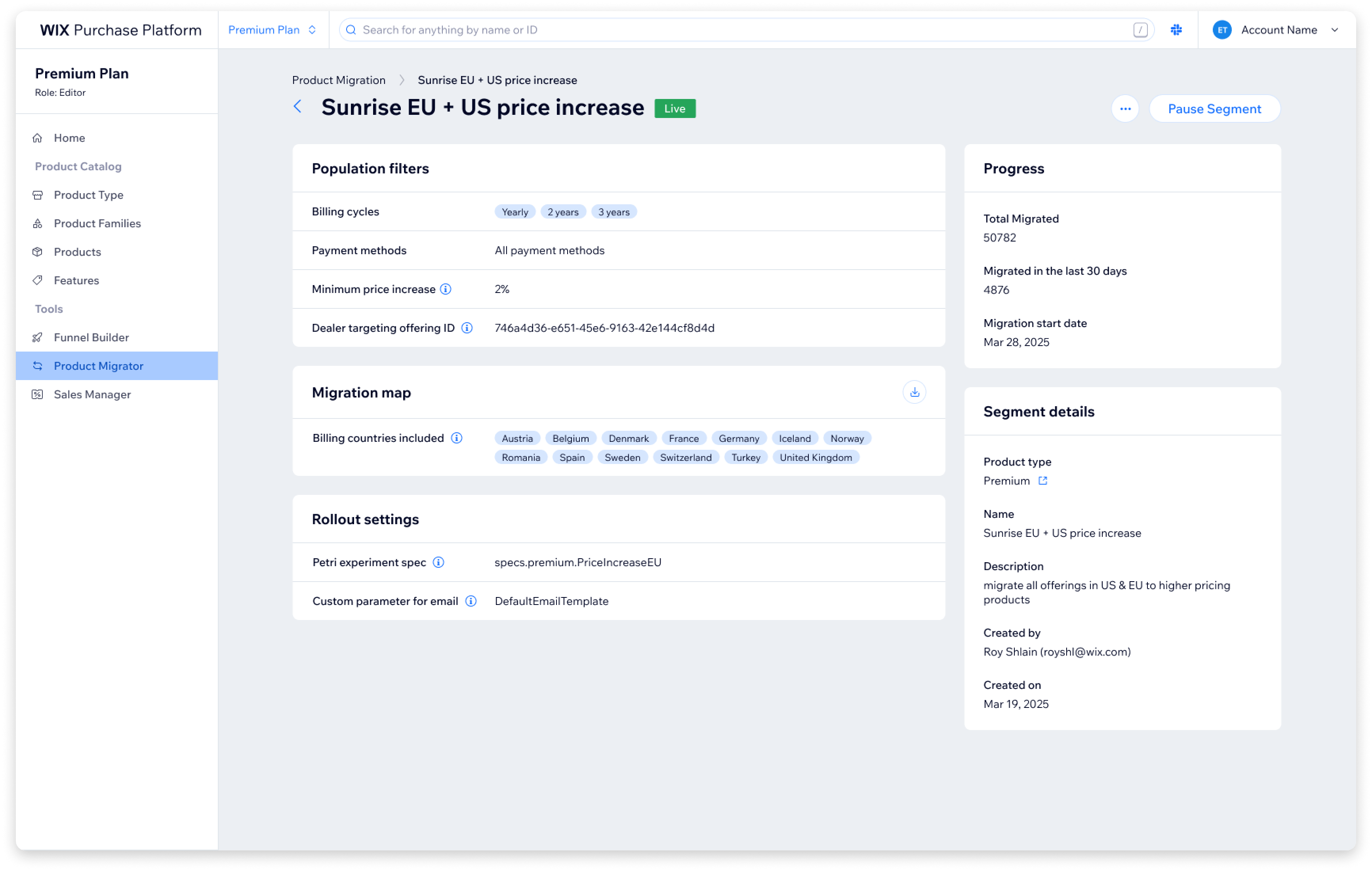 Migration page - live state