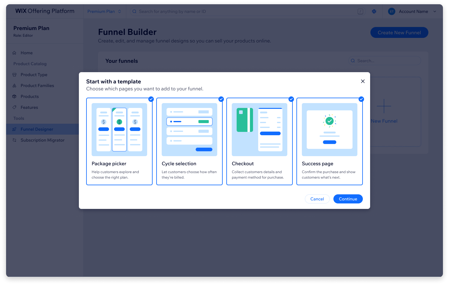 Before creating your new funnel, you could select the steps to be included