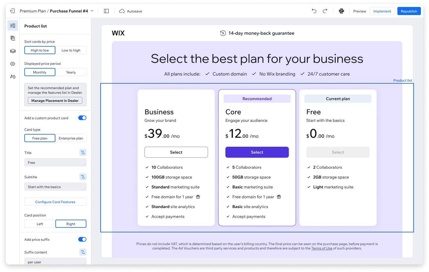 Final UI of the editor - ‘Product List’ was the most complex component we had in terms of configuration options