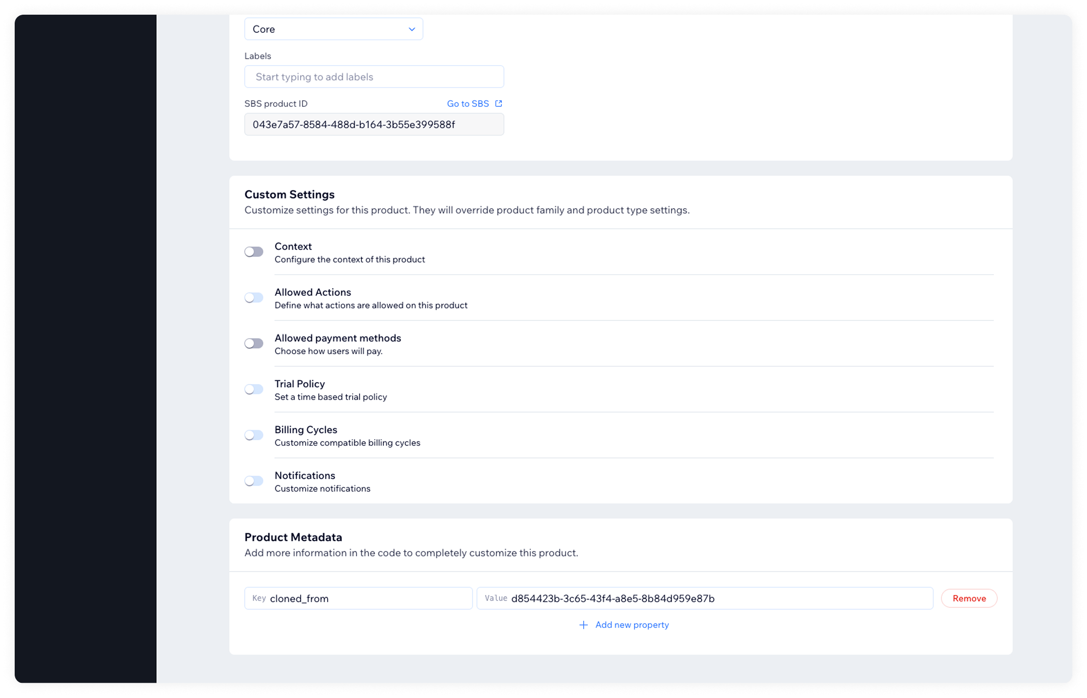 Before - Product settings